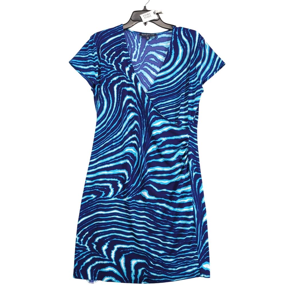 Jones New York Signature Blue Wave V-Wrap Mini Dress Petite L‎ Ruched Stretch